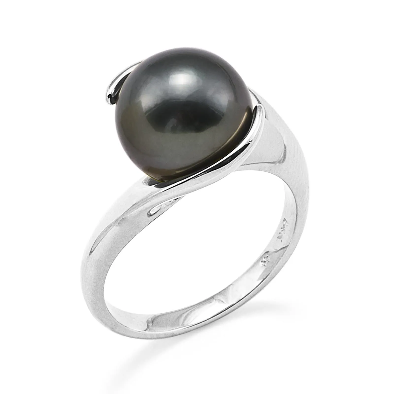 Tahitian Black Pearl Ring in White Gold - 10-11mm