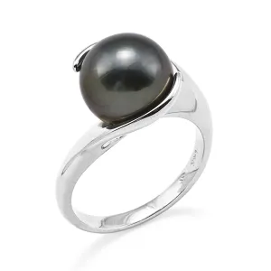 Tahitian Black Pearl Ring in White Gold - 10-11mm
