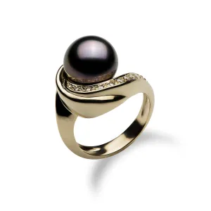 Tahitian Pearl Ring in Gold with Diamonds - 10-11mm