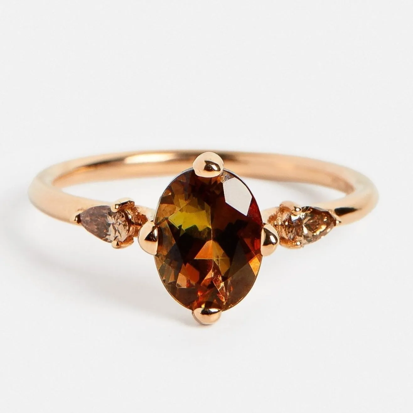 Three Stone Veli Ring with Andalusite and Cognac Diamonds in Gold