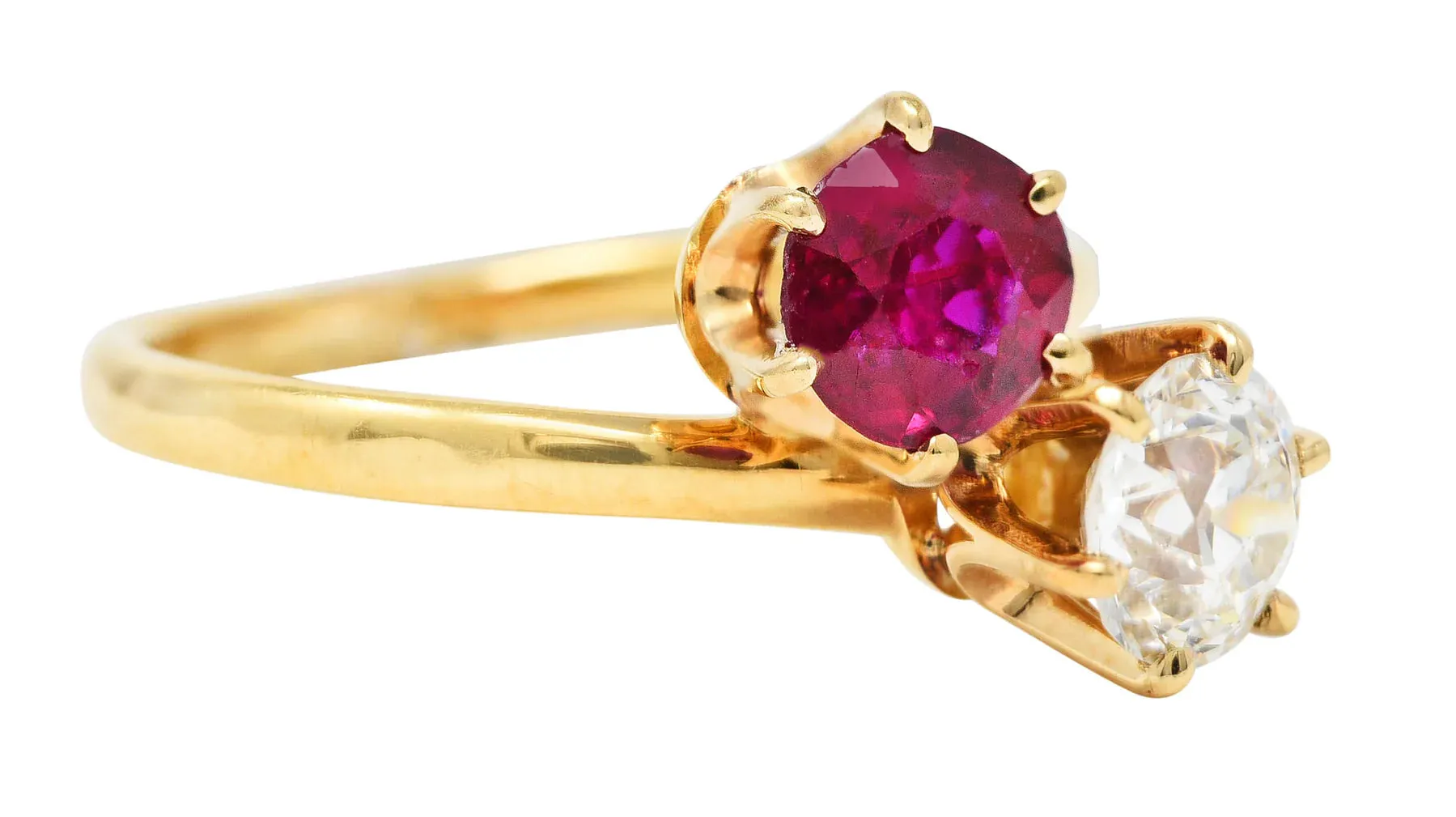 TIFFANY & CO. VICTORIAN 1.08 CTW RUBY OLD EUROPEAN CUT DIAMOND ANTIQUE TOI ET MOI BYPASS RING