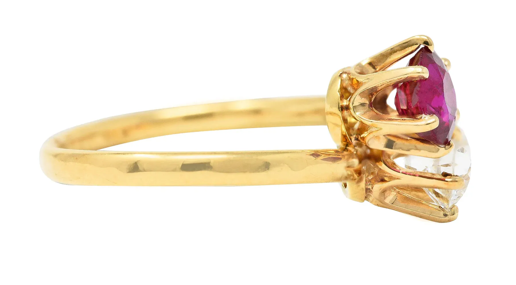 TIFFANY & CO. VICTORIAN 1.08 CTW RUBY OLD EUROPEAN CUT DIAMOND ANTIQUE TOI ET MOI BYPASS RING