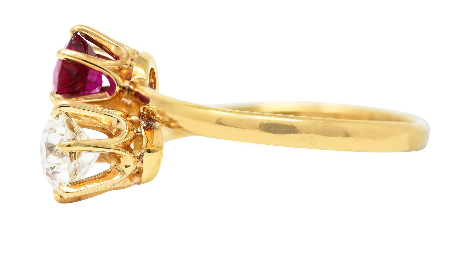 TIFFANY & CO. VICTORIAN 1.08 CTW RUBY OLD EUROPEAN CUT DIAMOND ANTIQUE TOI ET MOI BYPASS RING