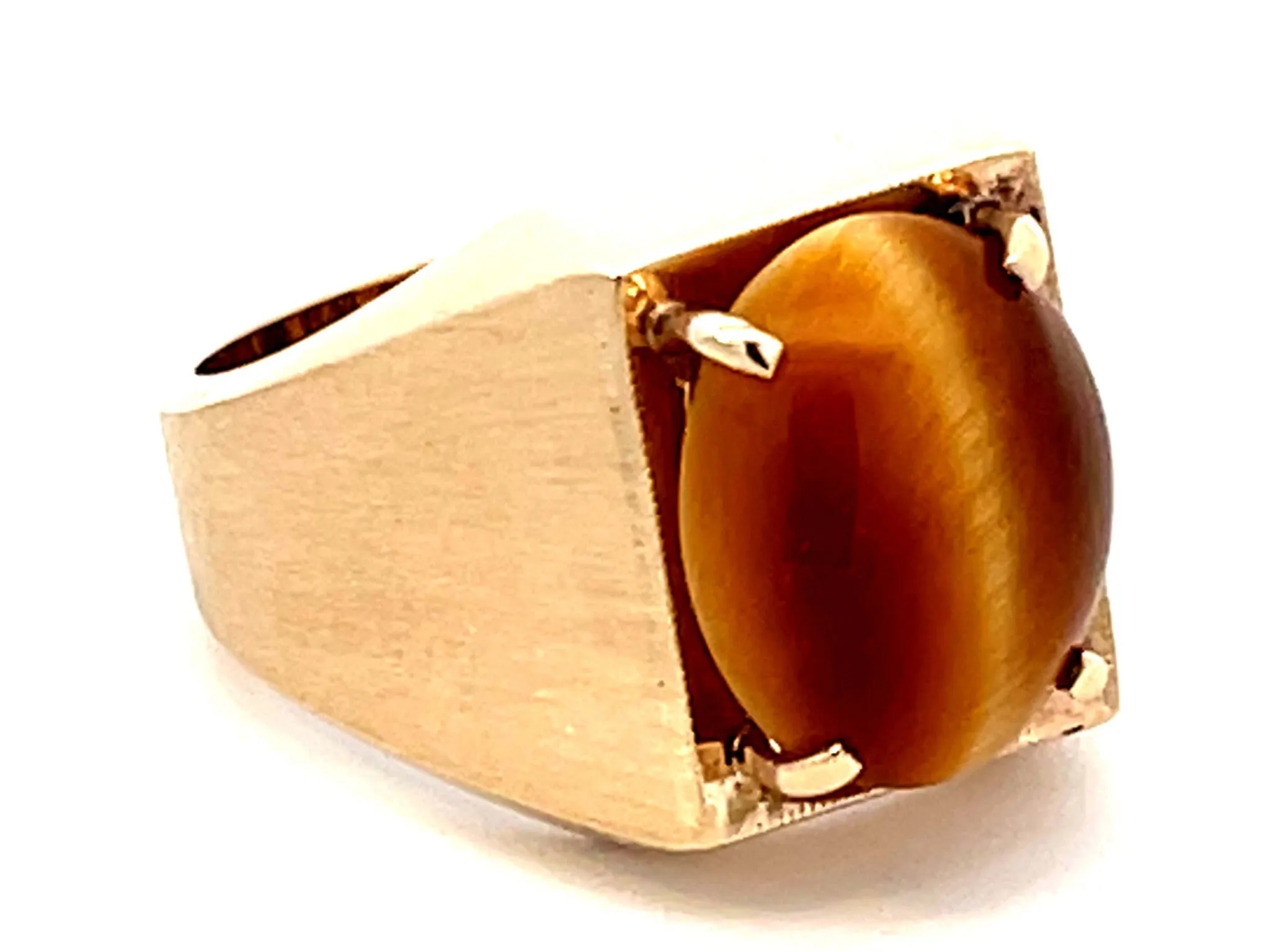Tiger's Eye Satin Finish Ring in 18k Yellow Gold