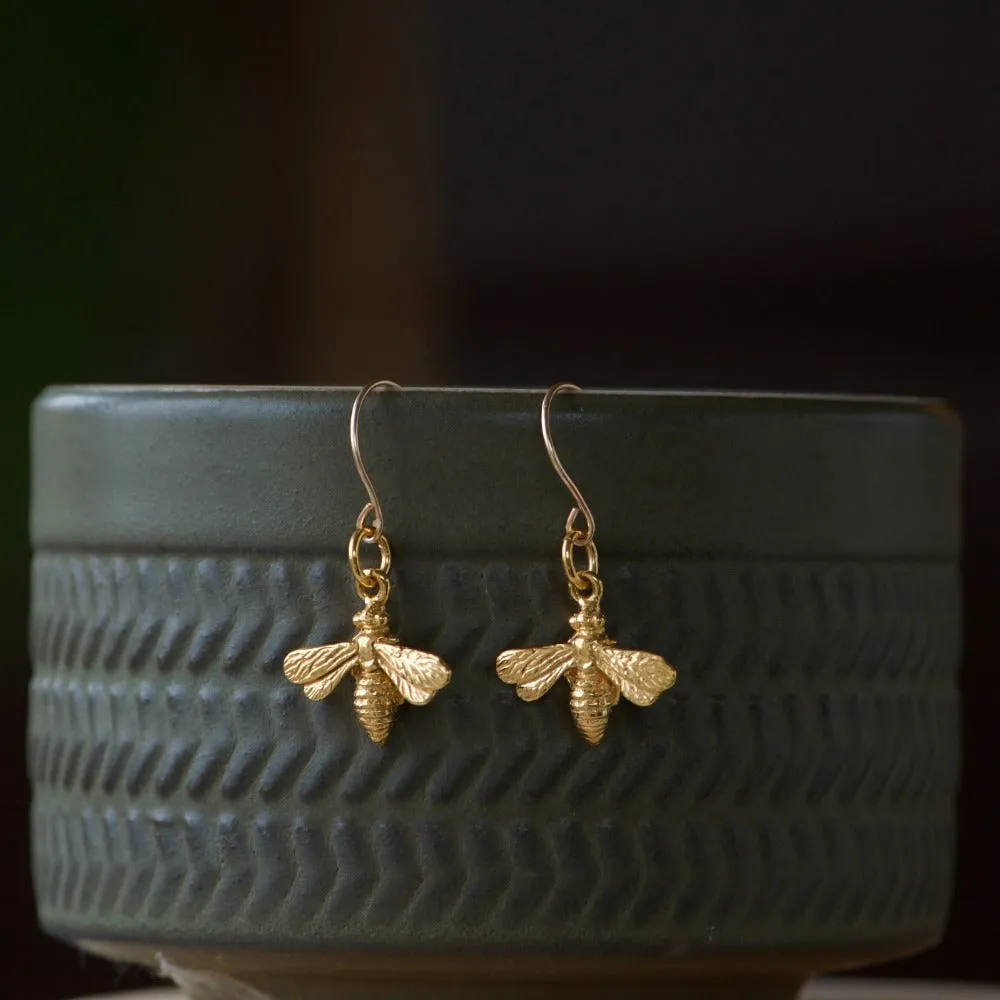 Tiny Bee Drop Earrings