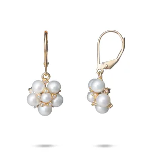 Tiny Bubbles Freshwater White Pearl Earrings in Gold with Diamonds