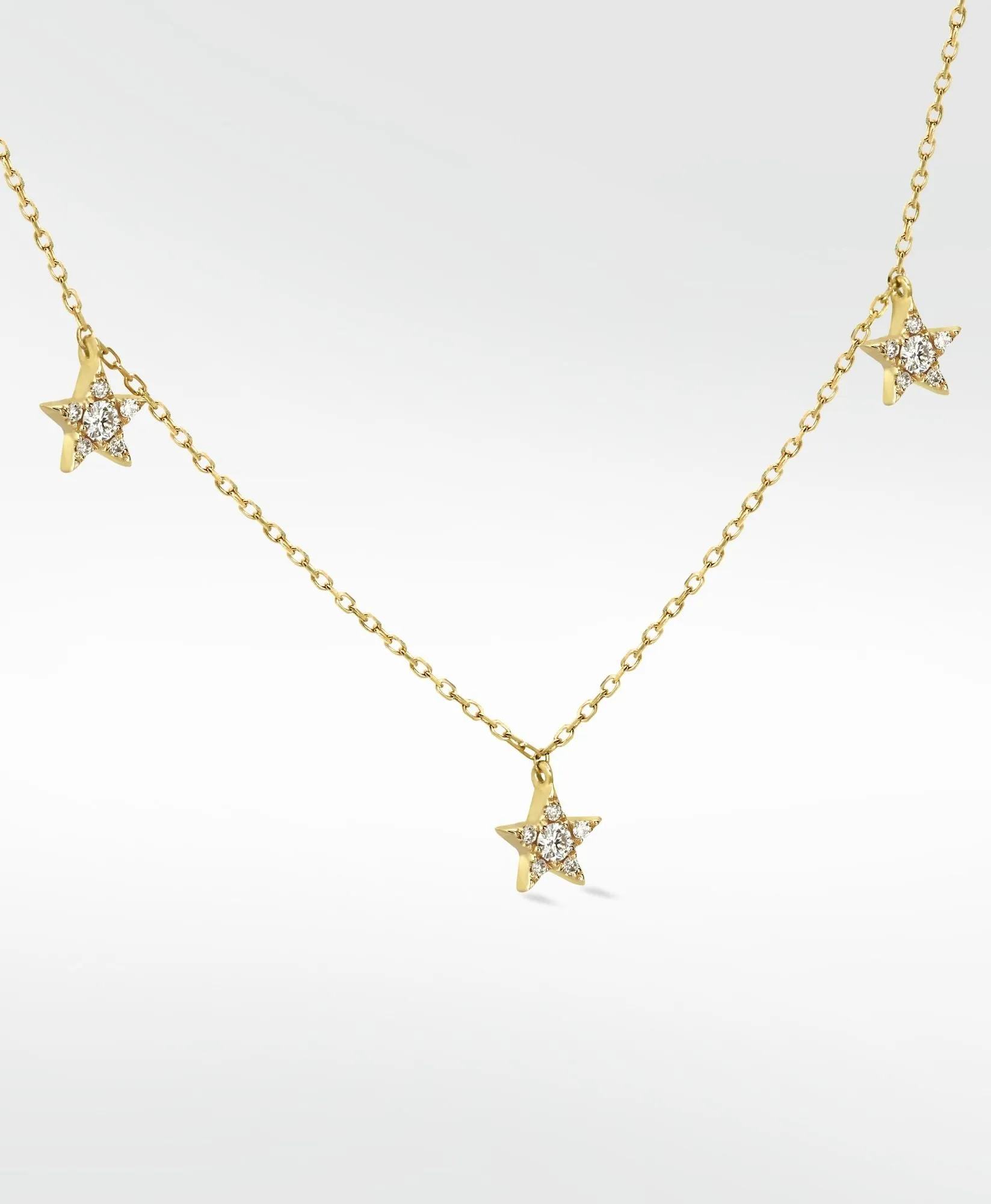 Tri-Star 14K Gold Necklace w. Lab-Grown Diamond