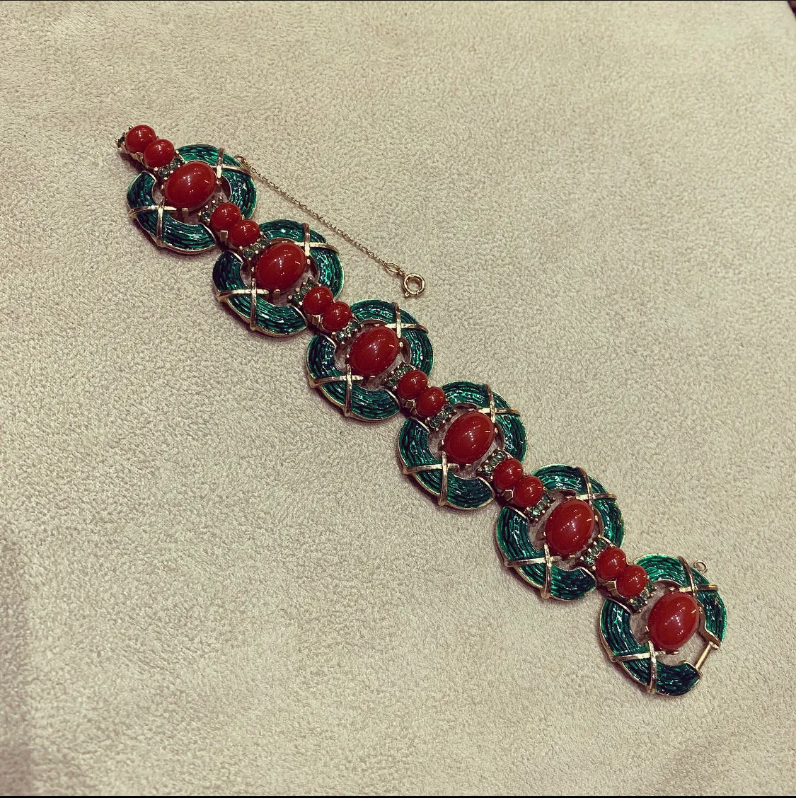 Trifari L??Orient Collection Green Carnelian Vintage Bracelet