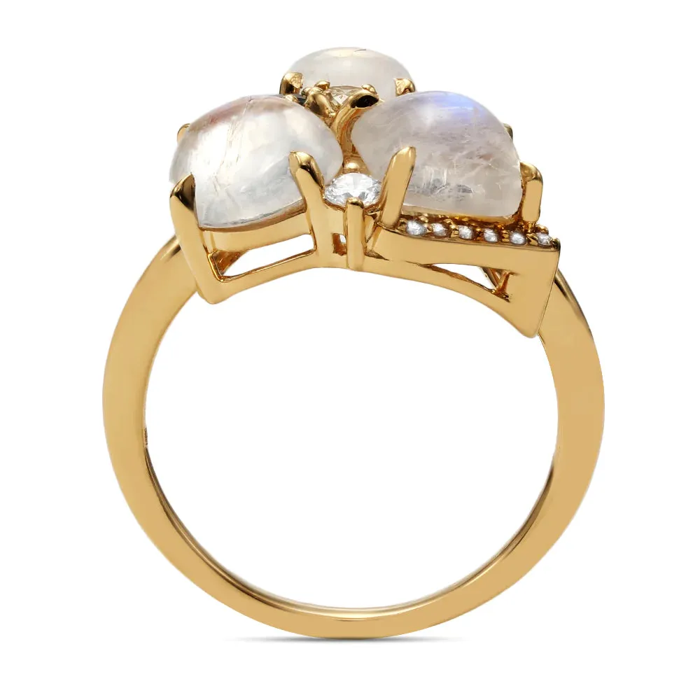 Triple Cluster Moonstone and Alexandrite Ring