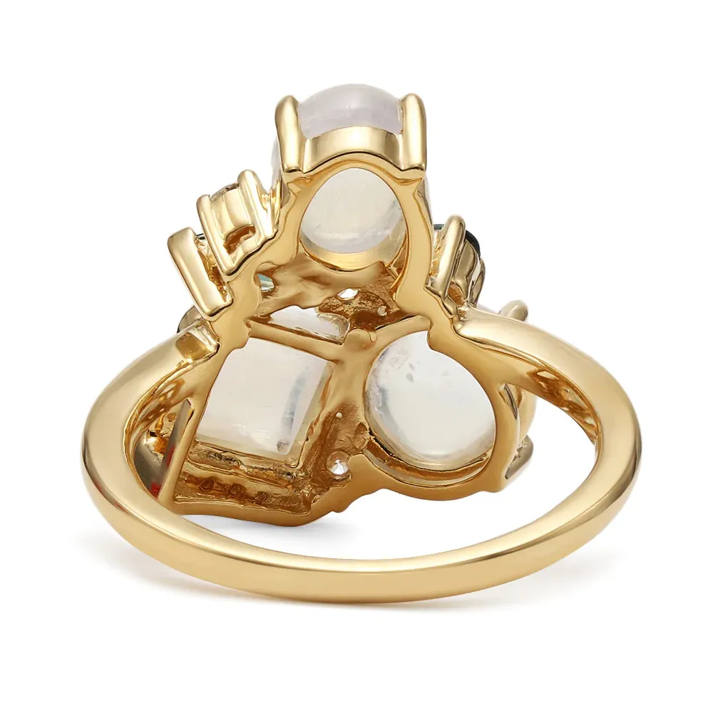 Triple Cluster Moonstone and Alexandrite Ring
