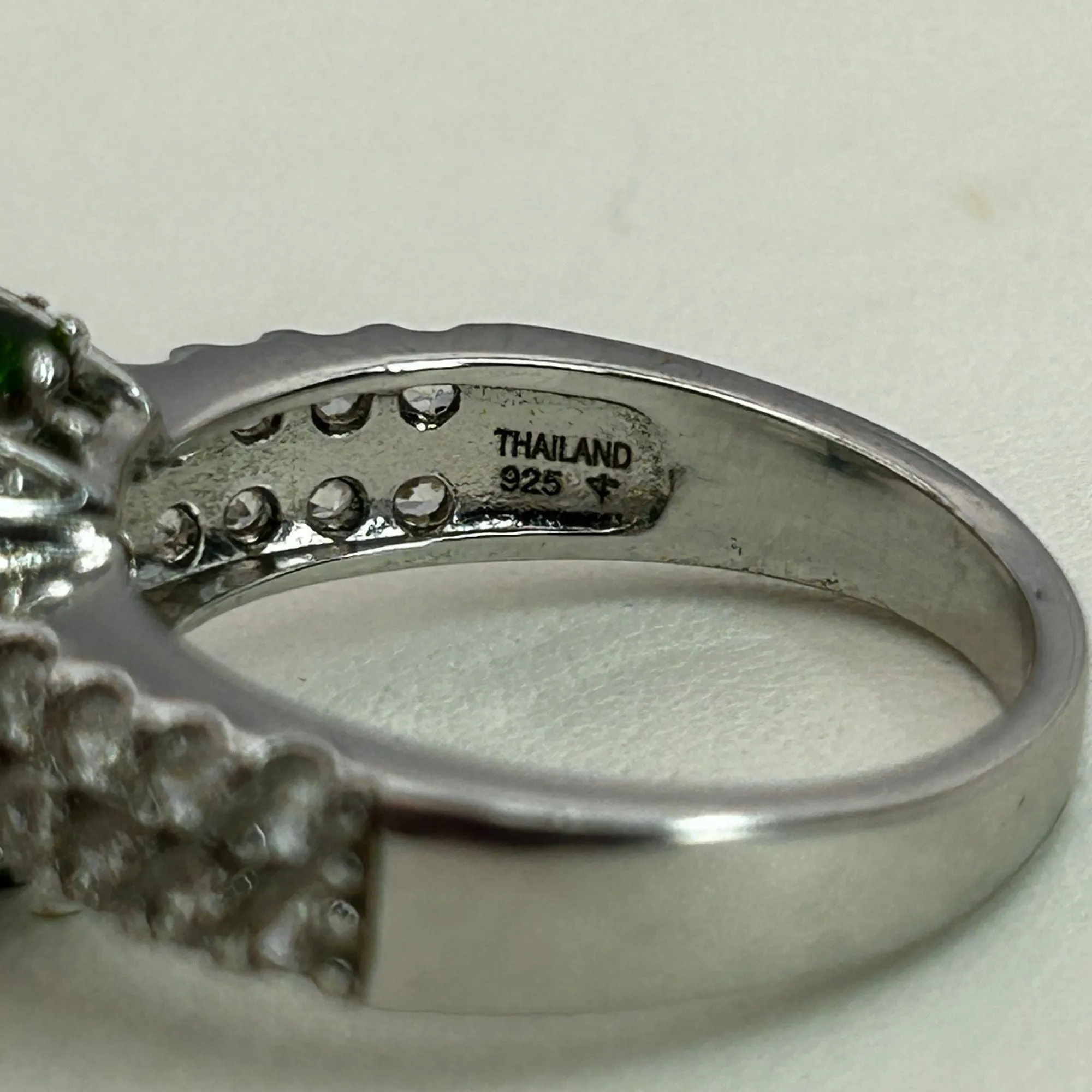 Tsavorite and White Topaz Ring Octagon Cut Thailand 925 Sterling Silver SIZE 7