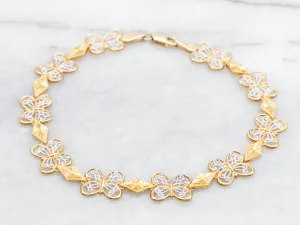 Two Tone Gold Filigree Butterfly Link Bracelet