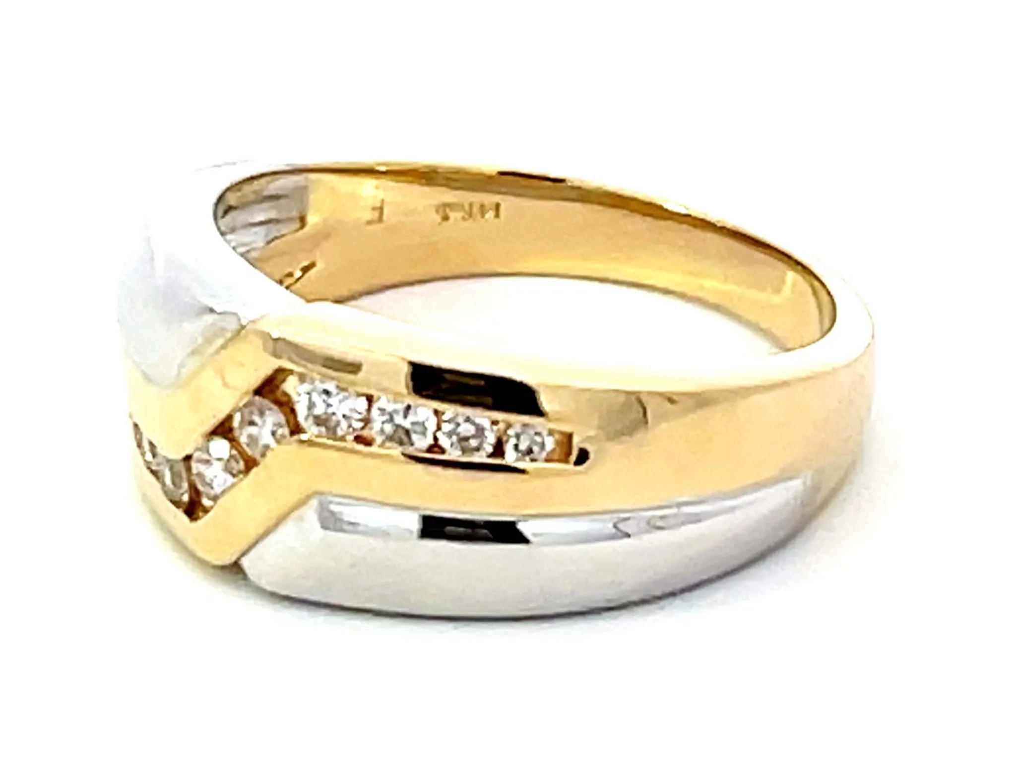 Two Toned Gold Mens Ring with Diamonds 14K Yellow Gold