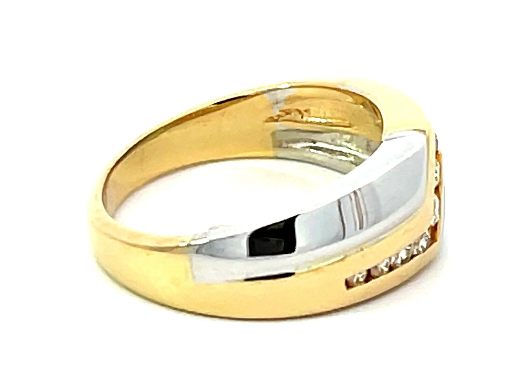 Two Toned Gold Mens Ring with Diamonds 14K Yellow Gold