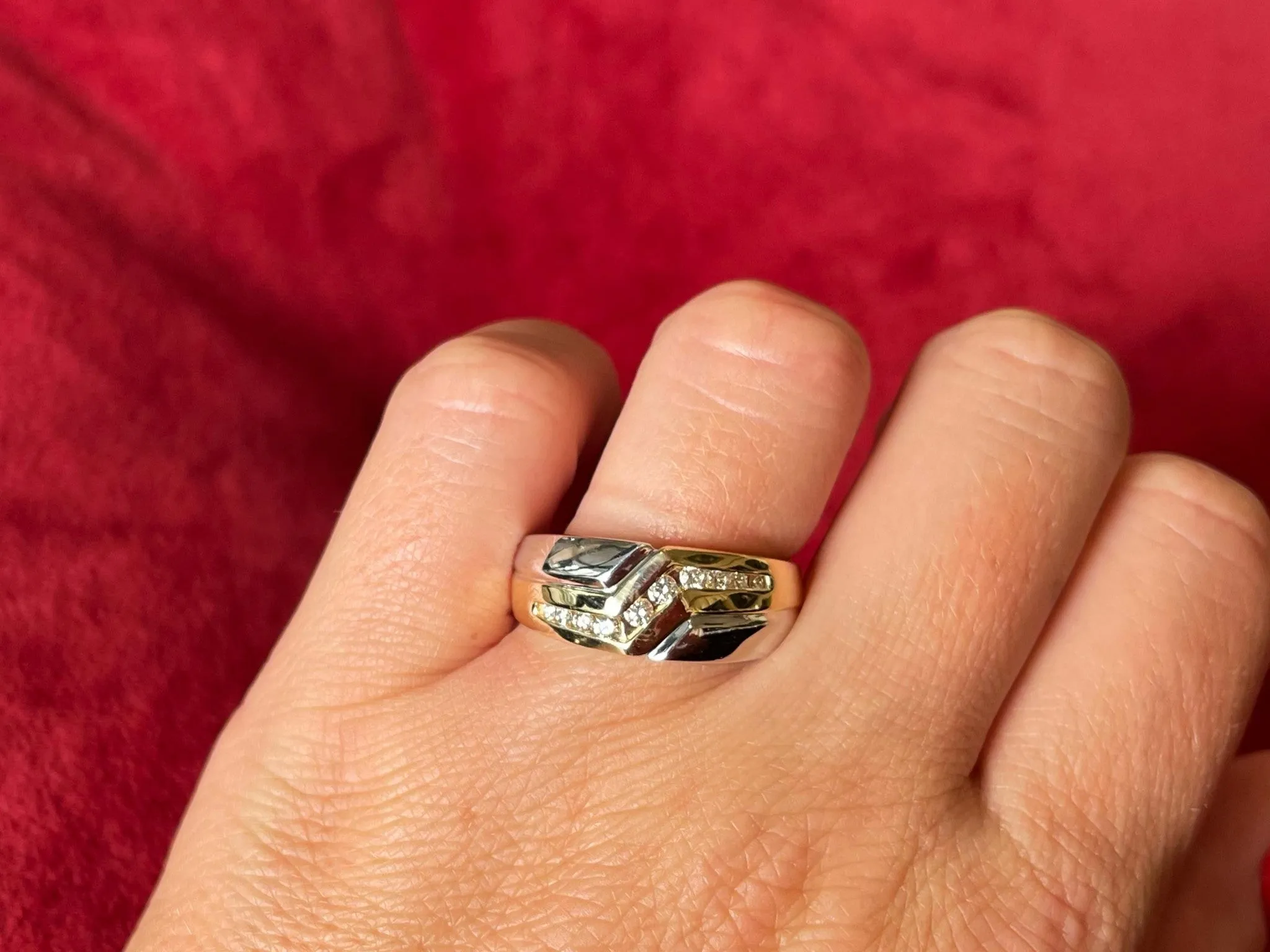 Two Toned Gold Mens Ring with Diamonds 14K Yellow Gold