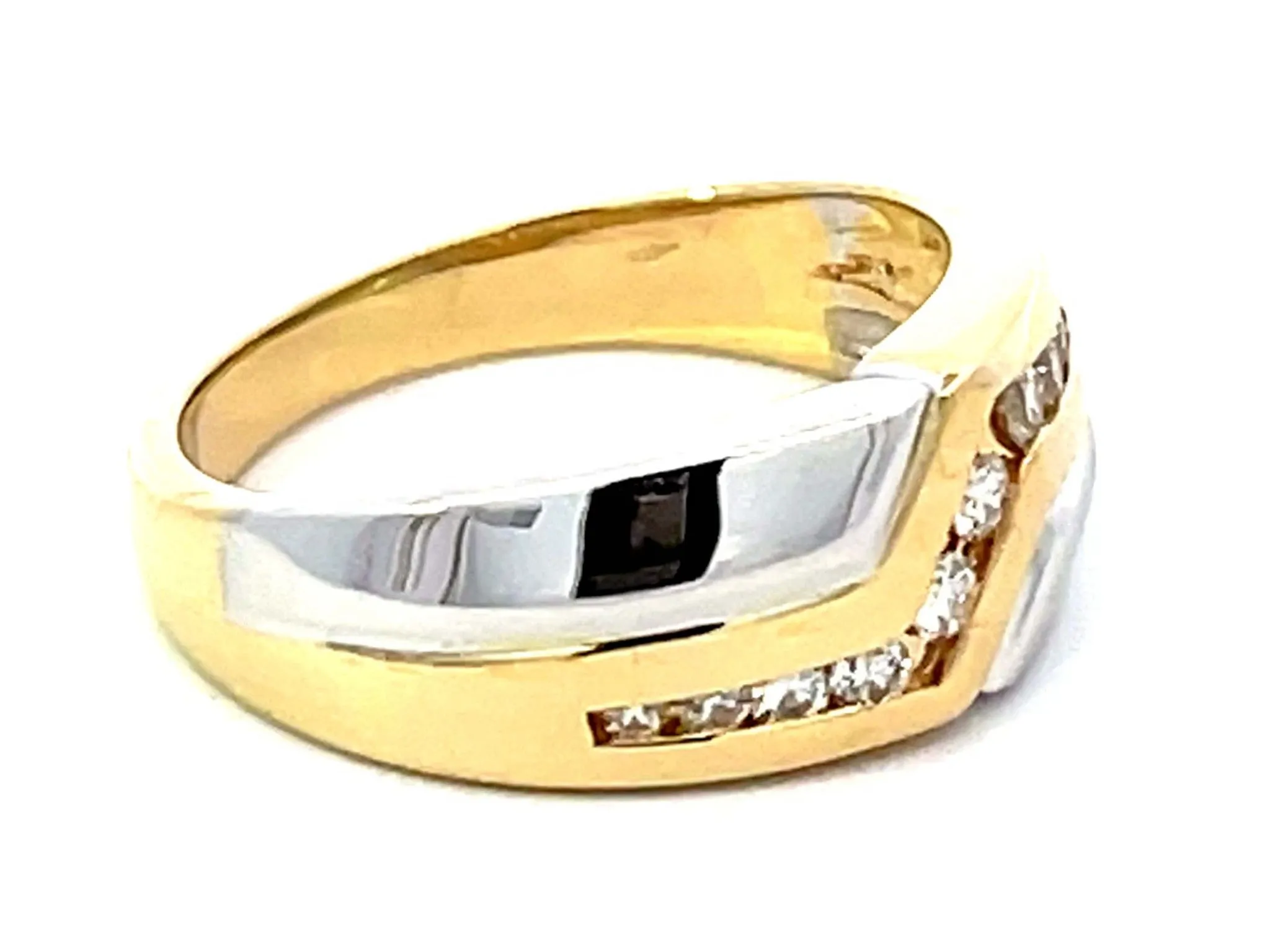 Two Toned Gold Mens Ring with Diamonds 14K Yellow Gold
