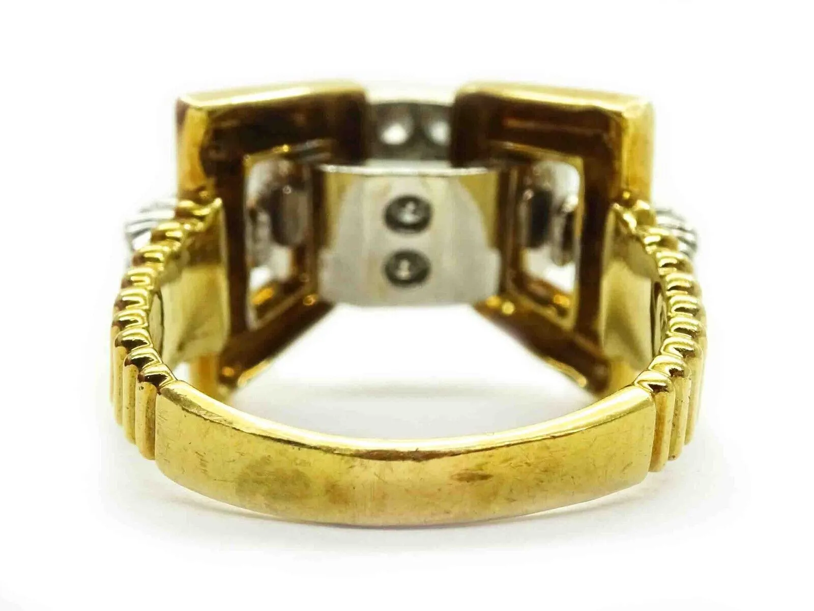 Vintage 1.00ct tw Diamond Buckle Design Band Ring 18k Two-Tone Gold Size 7.5