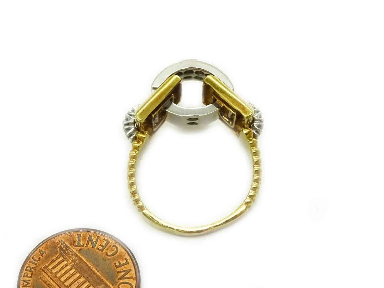Vintage 1.00ct tw Diamond Buckle Design Band Ring 18k Two-Tone Gold Size 7.5