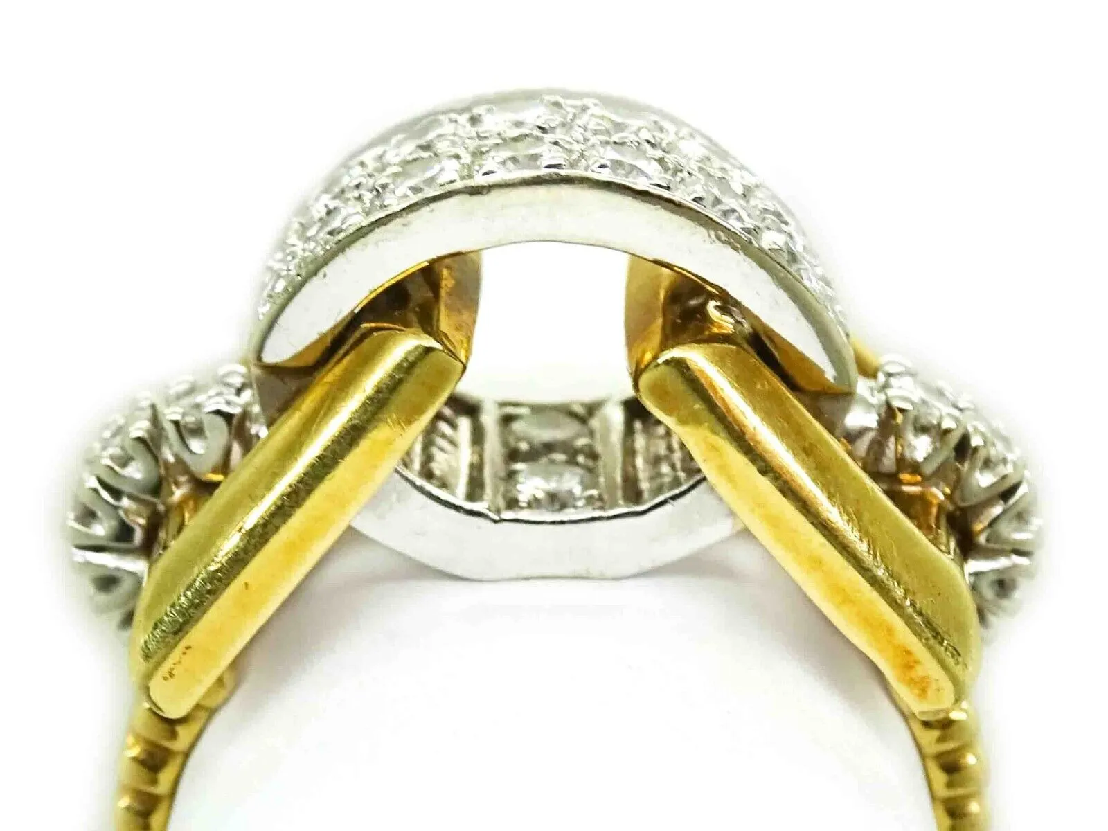 Vintage 1.00ct tw Diamond Buckle Design Band Ring 18k Two-Tone Gold Size 7.5
