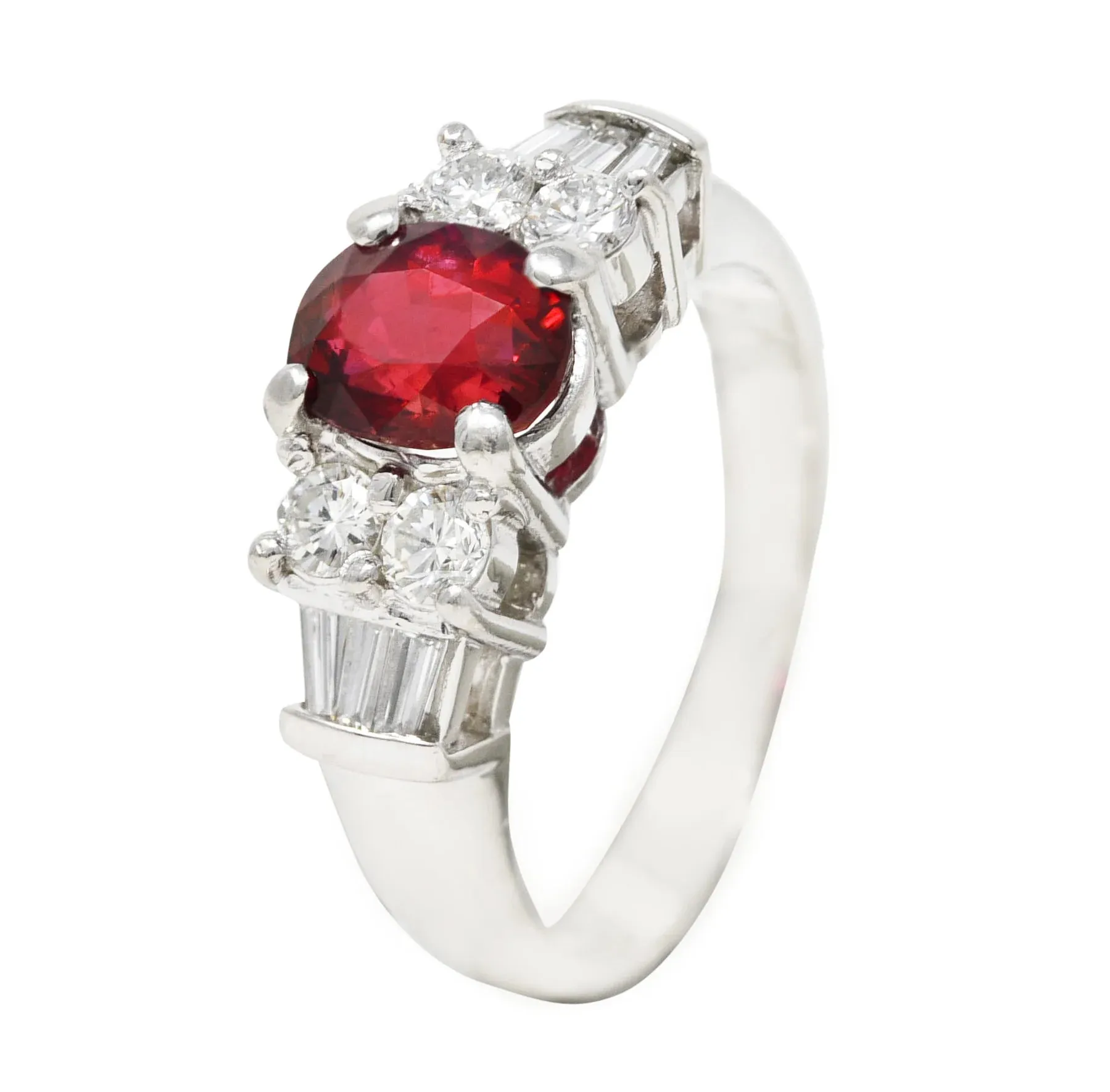 VINTAGE 2.14 CTW OVAL CUT THAI RUBY DIAMOND PLATINUM GEMSTONE RING GIA