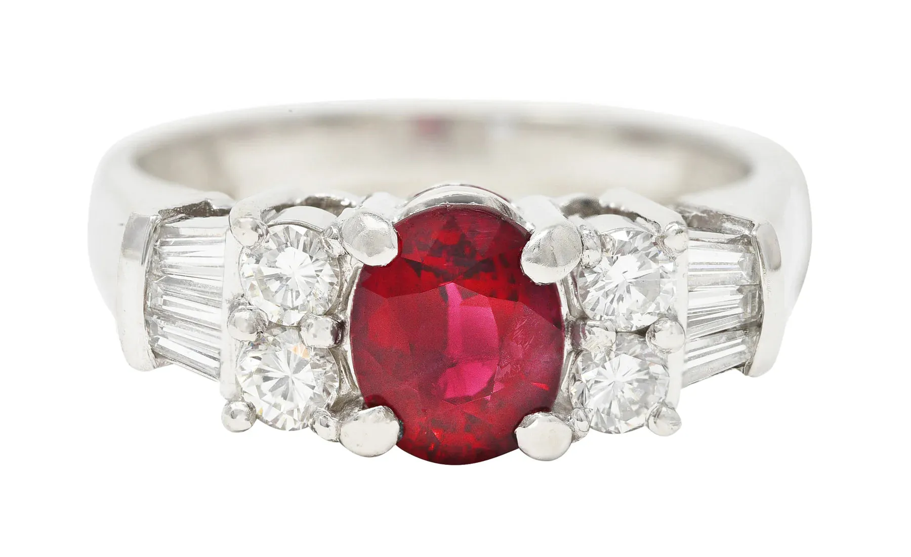 VINTAGE 2.14 CTW OVAL CUT THAI RUBY DIAMOND PLATINUM GEMSTONE RING GIA