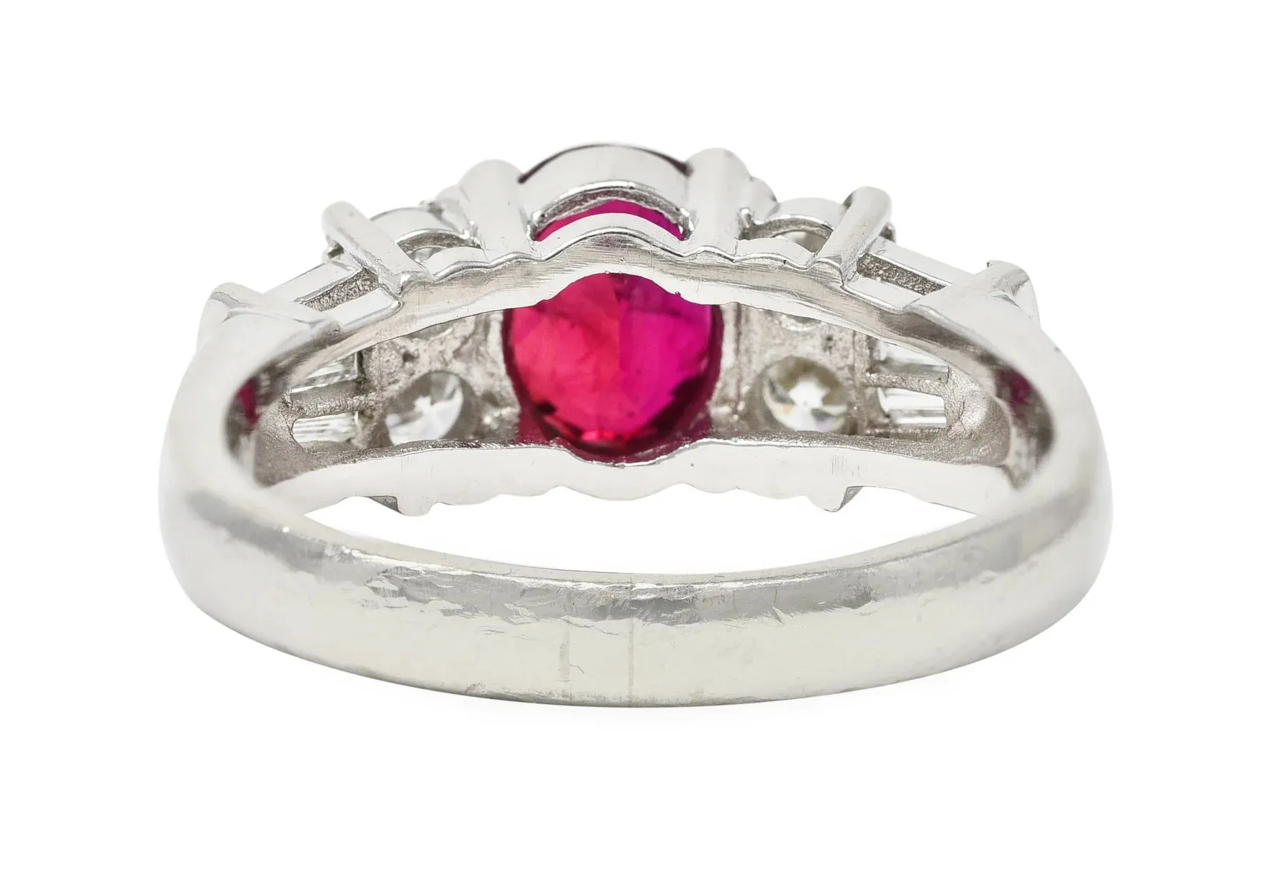 VINTAGE 2.14 CTW OVAL CUT THAI RUBY DIAMOND PLATINUM GEMSTONE RING GIA