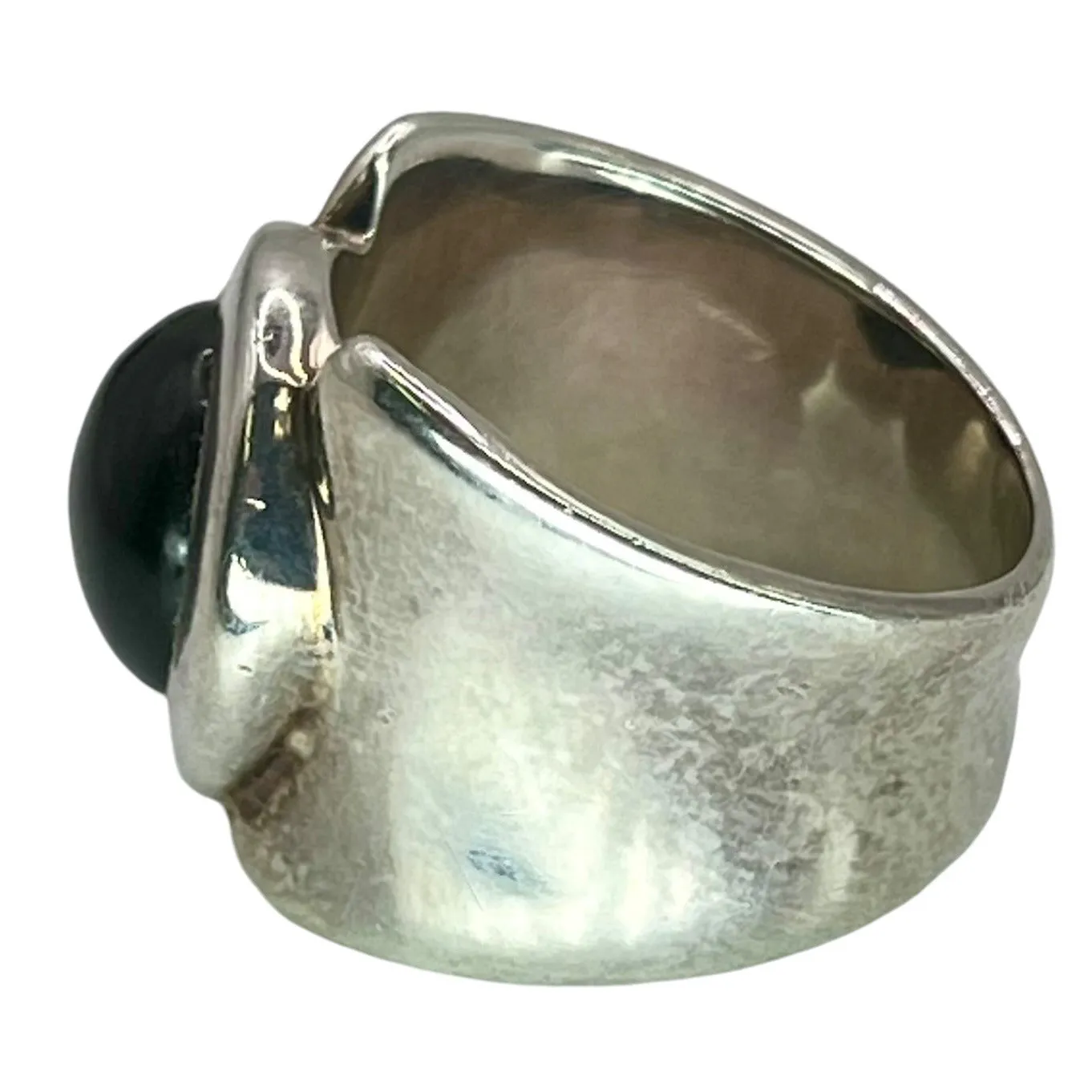 Vintage 925 Sterling Silver Black Onyx Ring Size 6.75 Modernist Chunky