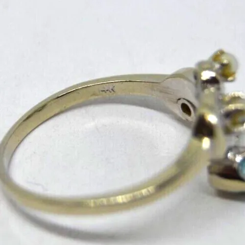 Vintage Blue Zircon & Pearl 14k White Gold Band Ring, Size 10