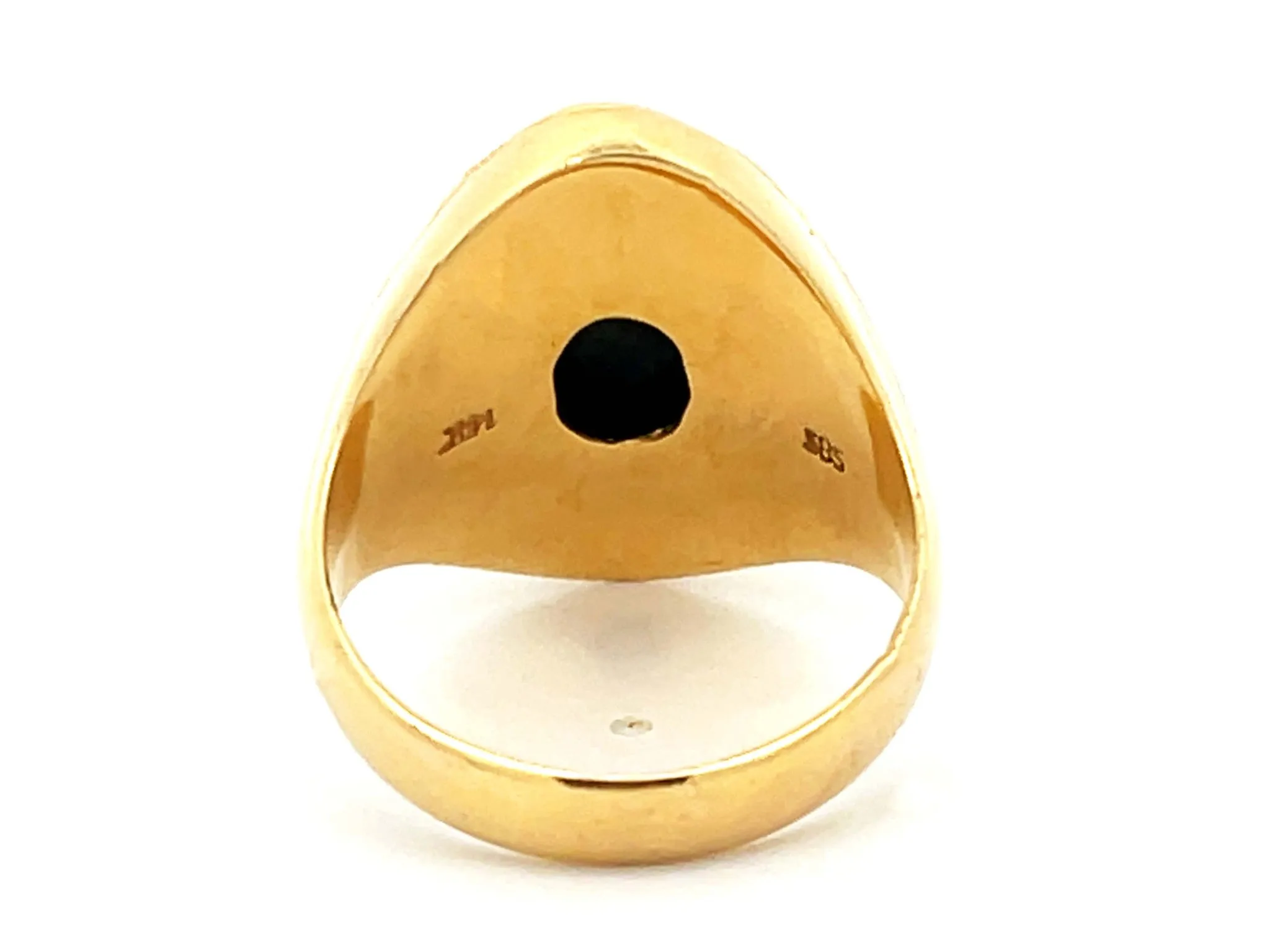 Vintage Men's Large Black Mottled Jade Ring in 14k Yellow Gold