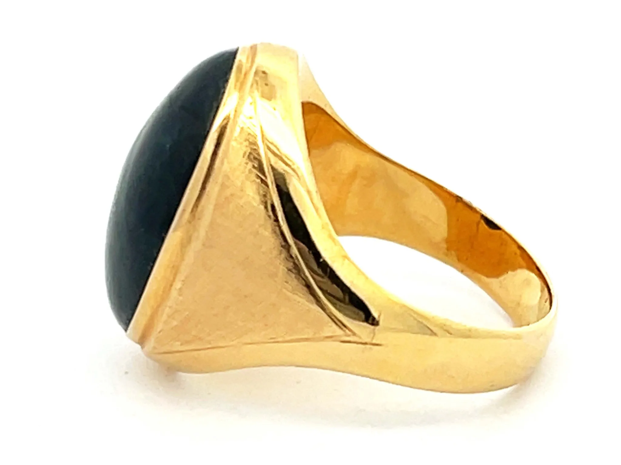 Vintage Men's Large Black Mottled Jade Ring in 14k Yellow Gold