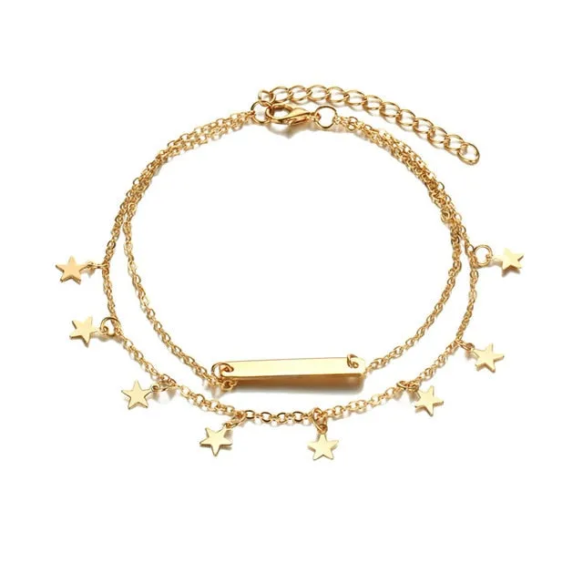 Vintage Multiple Layers Anklets For Women Retro Elephant Sun Pendant Foot Jewelry Barefoot Sandals Ankle Bracelet on the Leg New