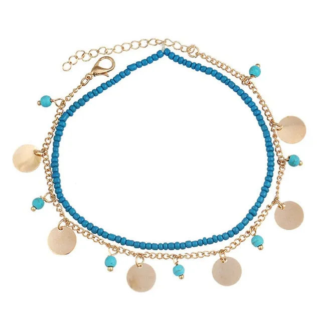 Vintage Multiple Layers Anklets For Women Retro Elephant Sun Pendant Foot Jewelry Barefoot Sandals Ankle Bracelet on the Leg New