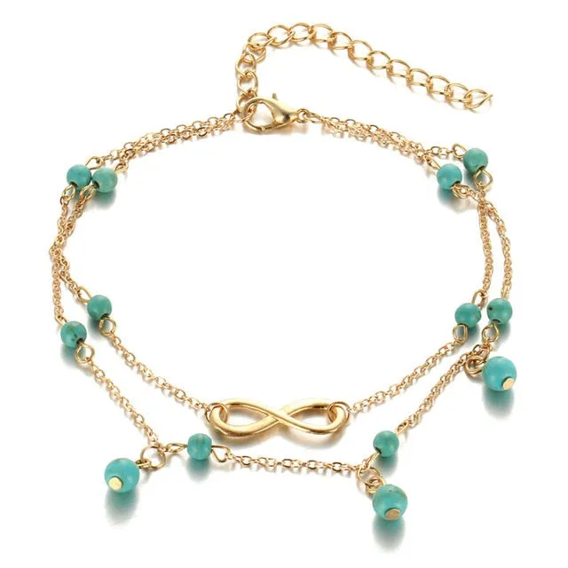 Vintage Multiple Layers Anklets For Women Retro Elephant Sun Pendant Foot Jewelry Barefoot Sandals Ankle Bracelet on the Leg New