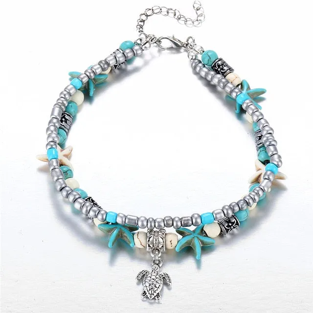 Vintage Multiple Layers Anklets For Women Retro Elephant Sun Pendant Foot Jewelry Barefoot Sandals Ankle Bracelet on the Leg New