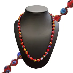 Vintage Murano Millefiori Red Glass Bead Necklace