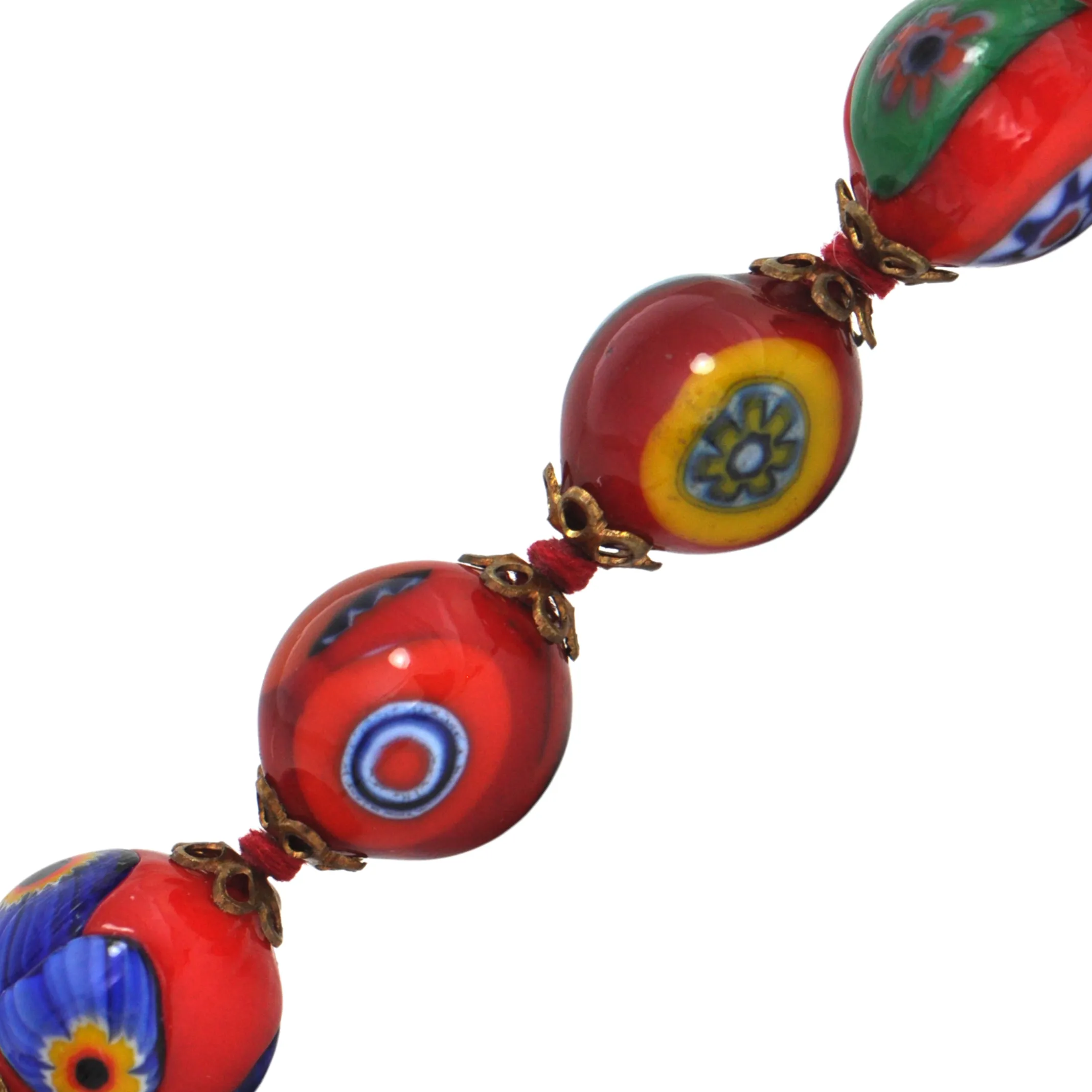 Vintage Murano Millefiori Red Glass Bead Necklace