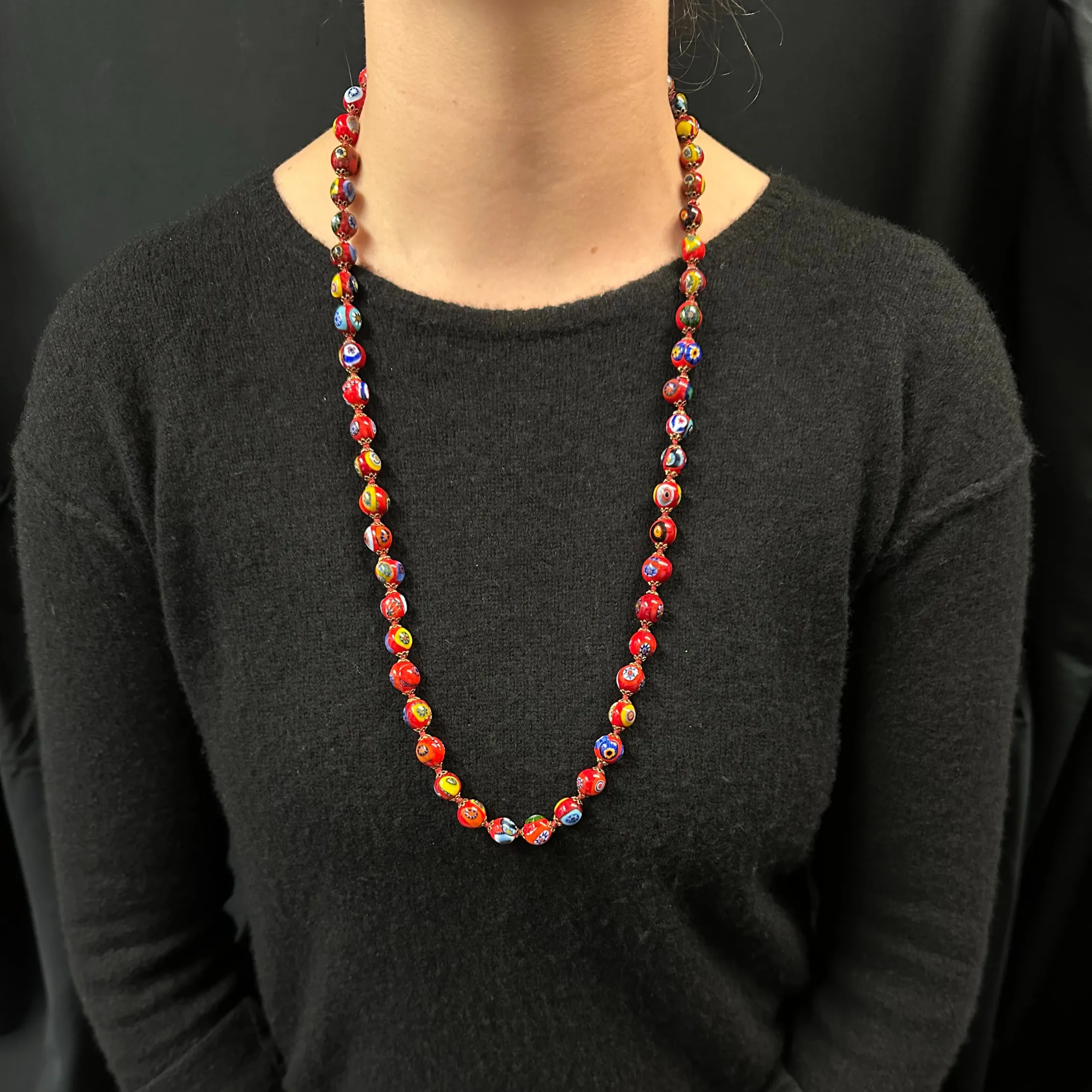 Vintage Murano Millefiori Red Glass Bead Necklace