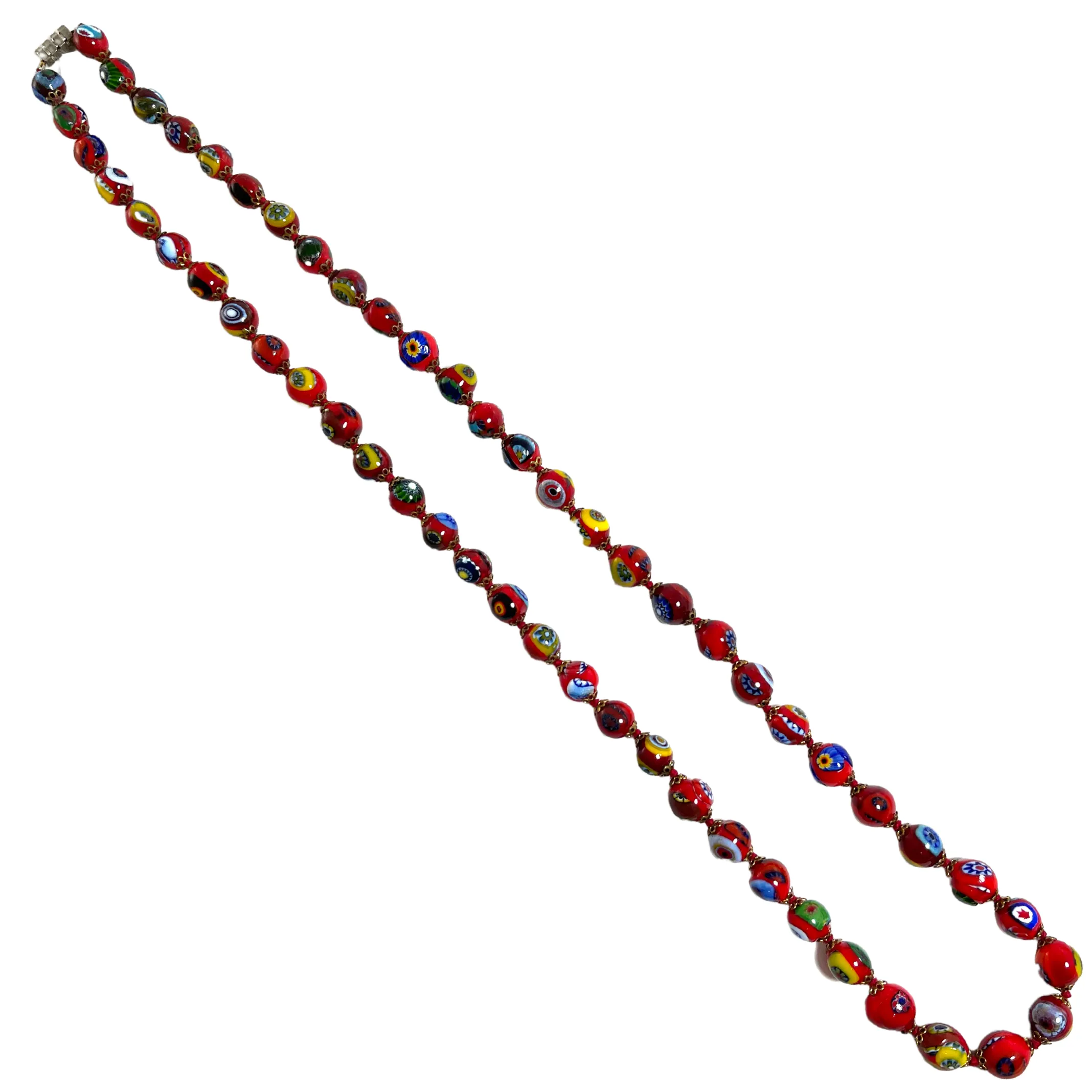 Vintage Murano Millefiori Red Glass Bead Necklace