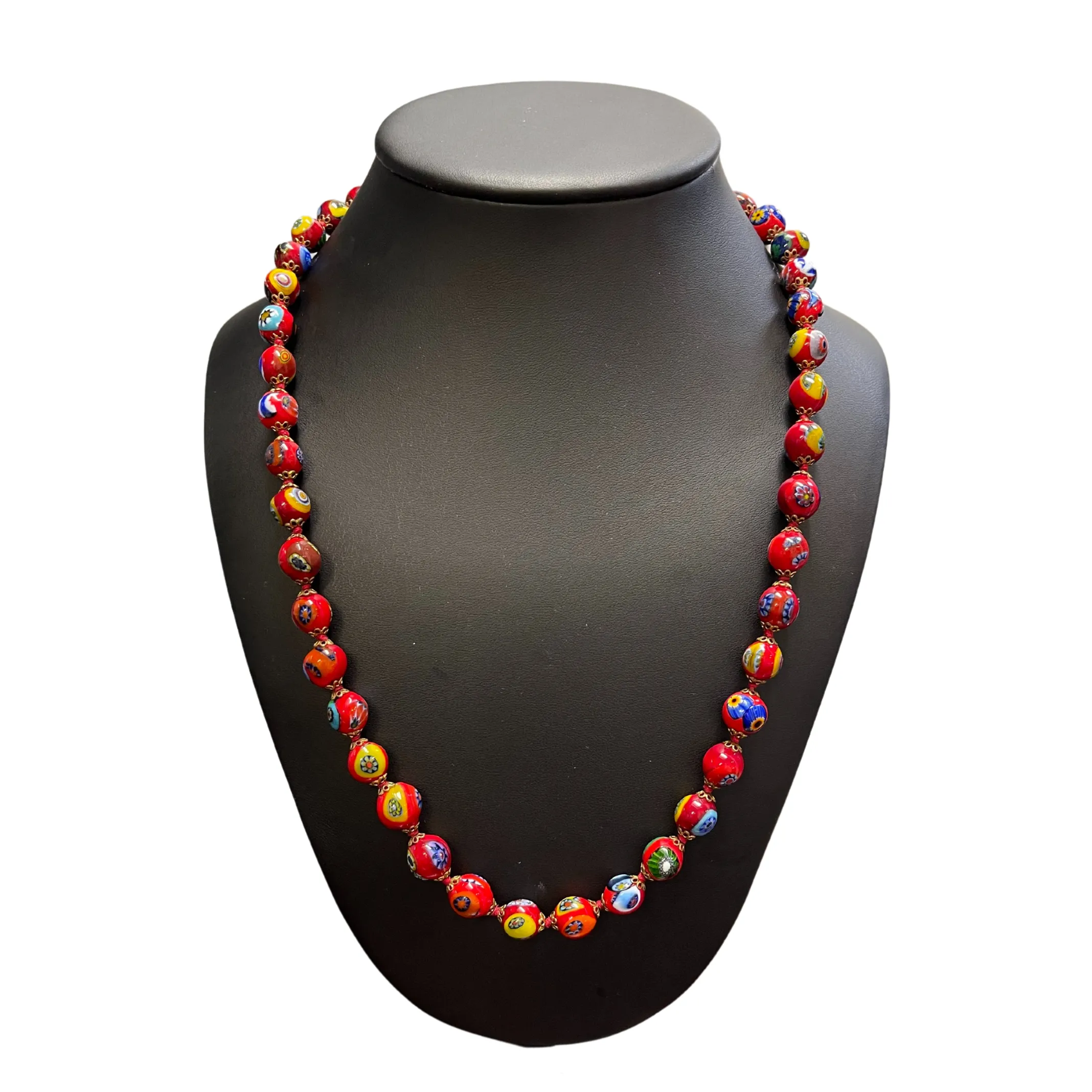 Vintage Murano Millefiori Red Glass Bead Necklace