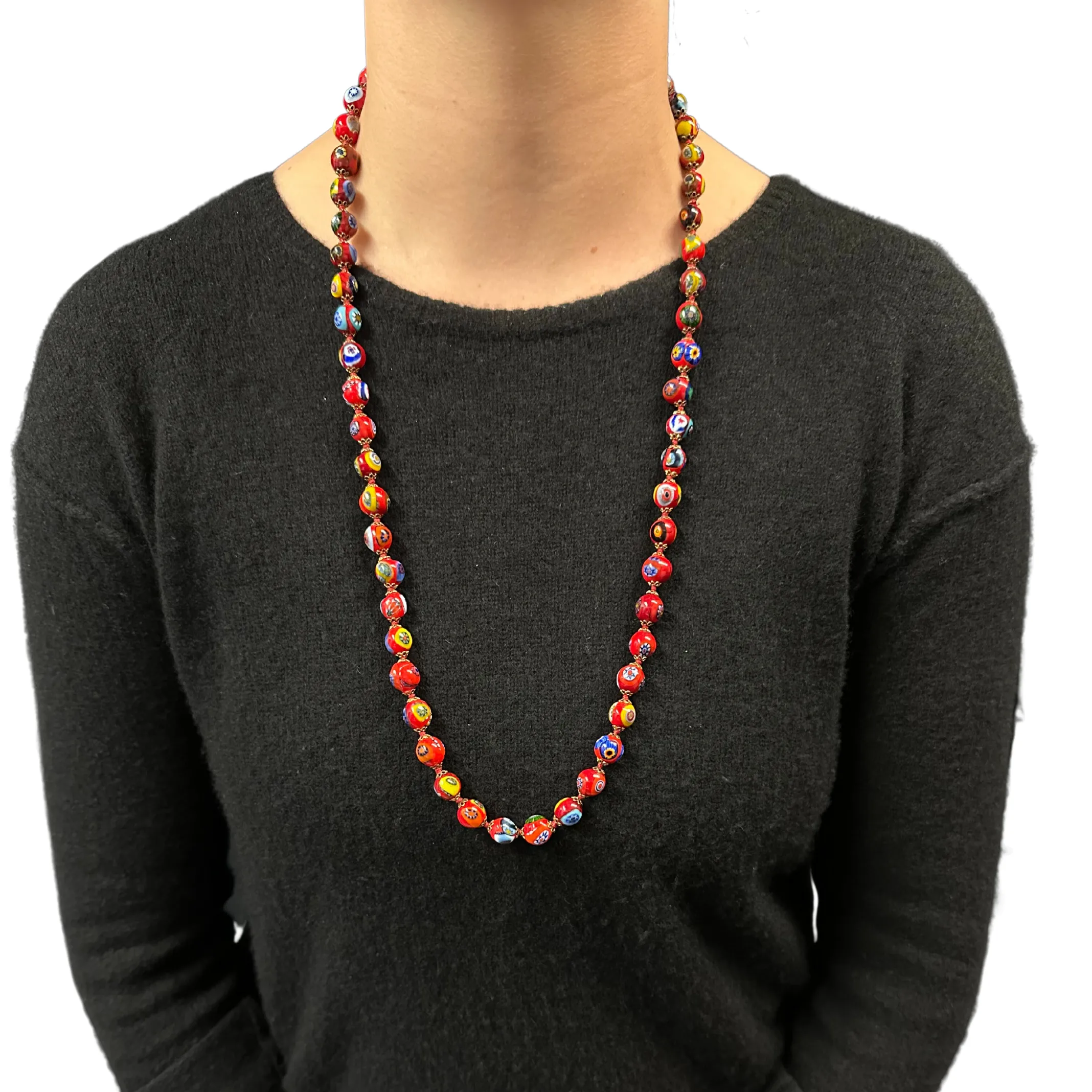 Vintage Murano Millefiori Red Glass Bead Necklace