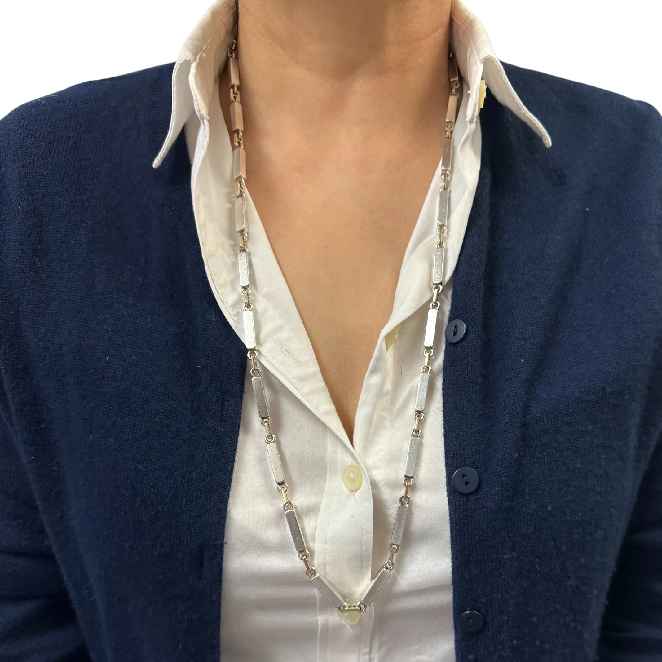 Vintage Signed 'Walter Schluep' 18k Gold and Sterling Silver Link Necklace