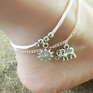 Vintage Star Elephant Anklets Bracelet For Women Boho Pendent Double Layer Anklet Bohemian Foot Jewelry Gift Drop shipping