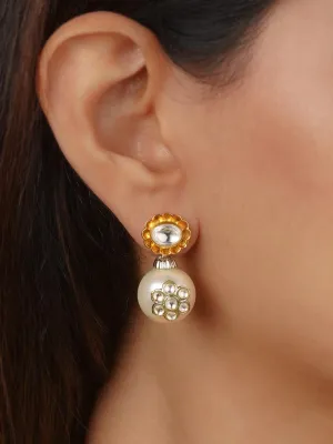 White Color Faux Polki Earrings - CZEAR402GSL