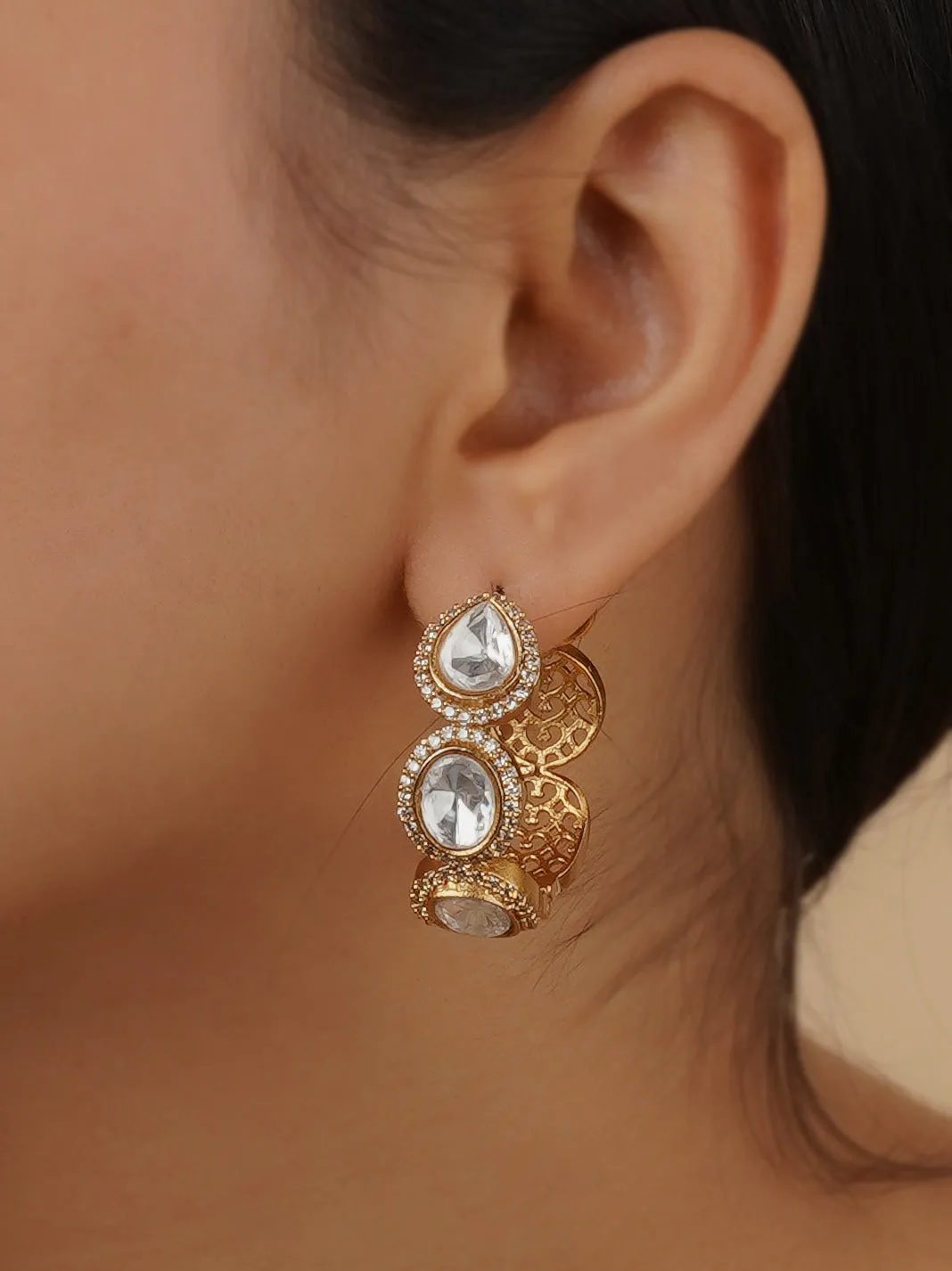White Color Gold Plated Faux Polki Earrings - PK-E74