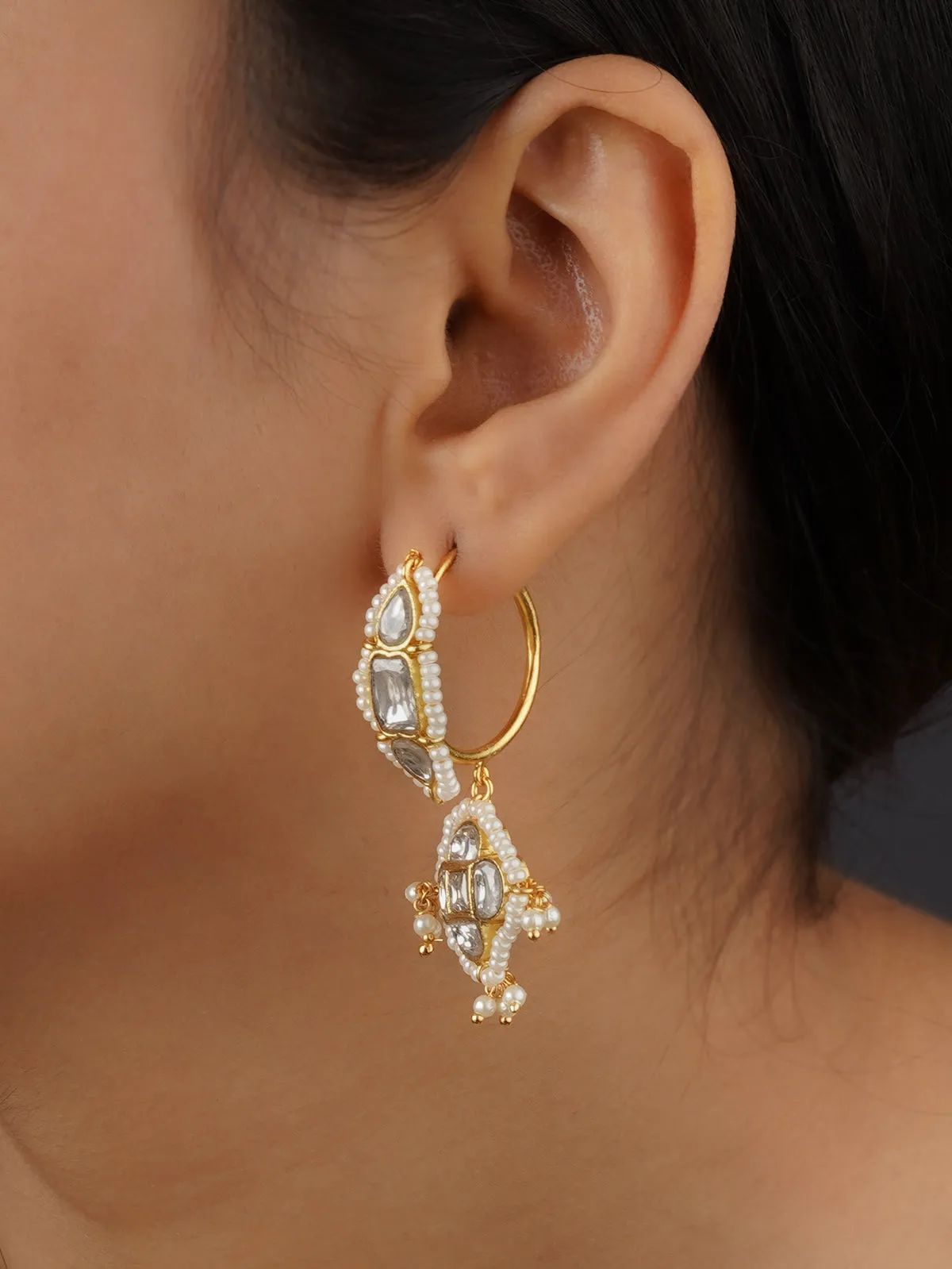 White Color Gold Plated Jadau Kundan Earrings - ME1213