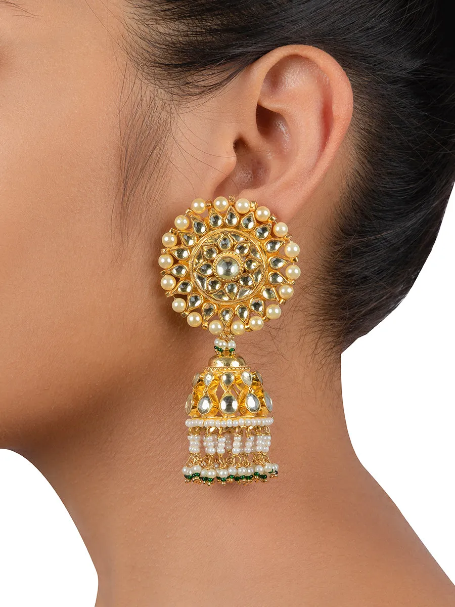 White Color Gold Plated Jadau Kundan Earrings - ME175Y