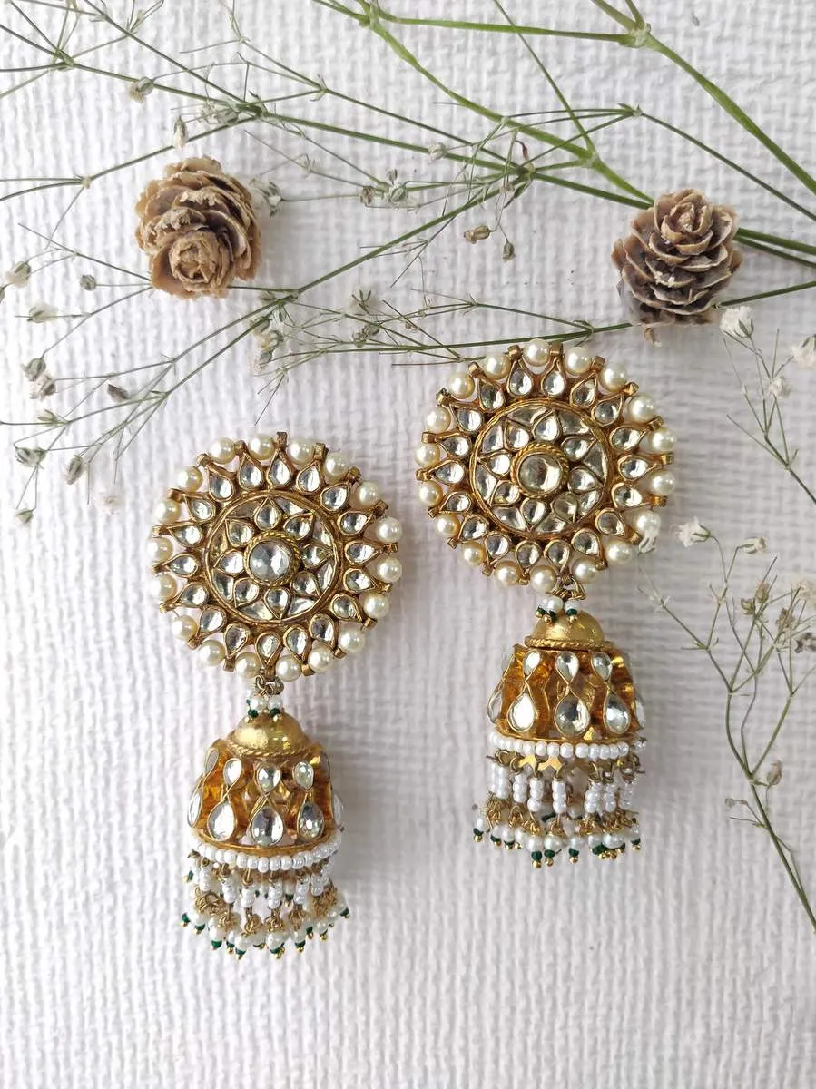 White Color Gold Plated Jadau Kundan Earrings - ME175Y