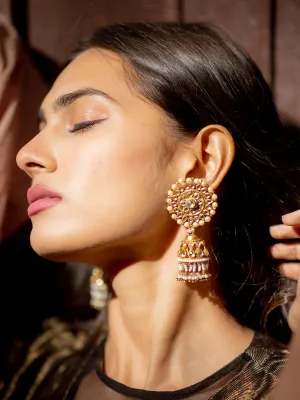 White Color Gold Plated Jadau Kundan Earrings - ME175Y