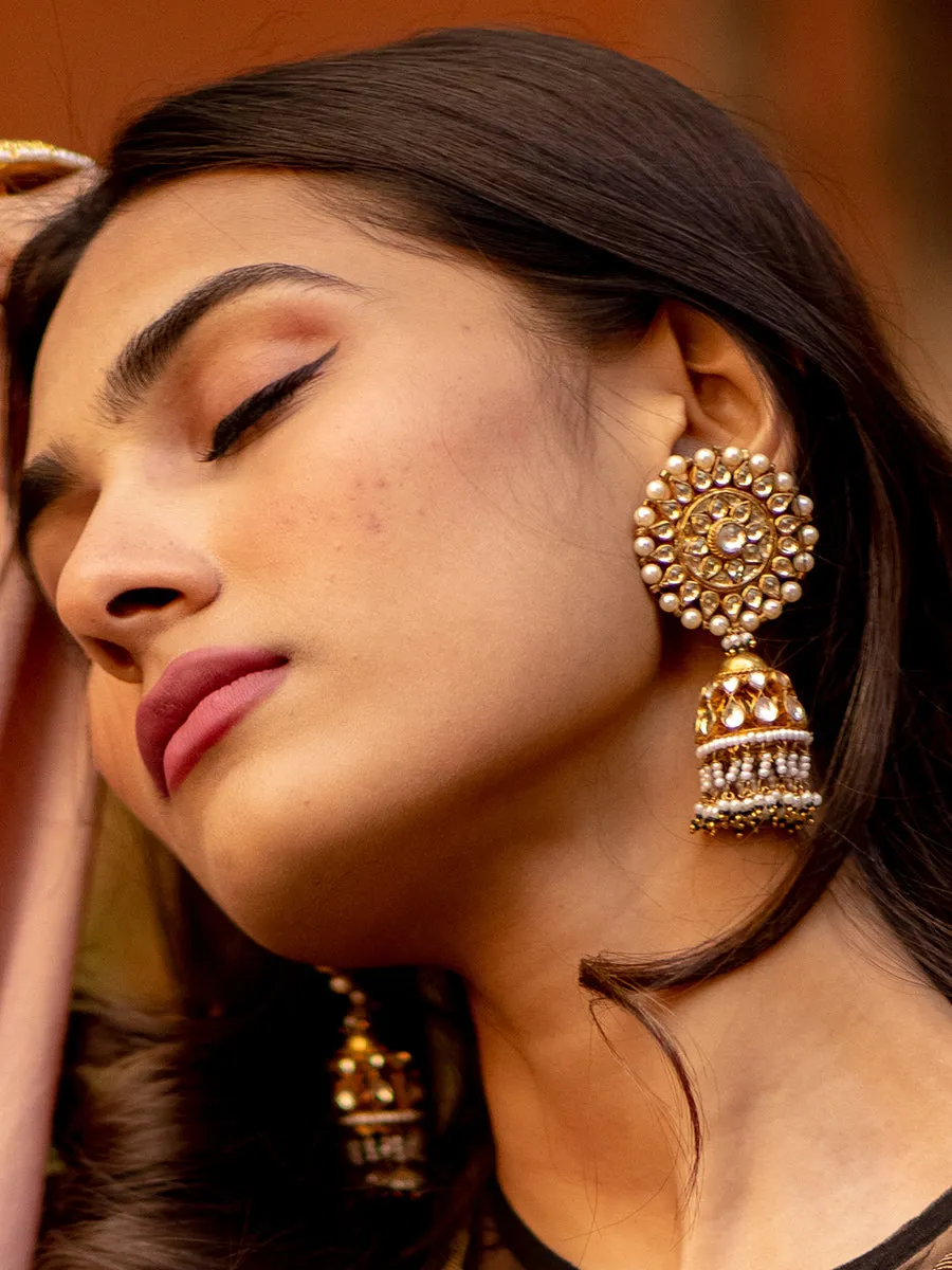 White Color Gold Plated Jadau Kundan Earrings - ME175Y