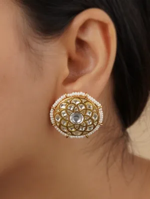 White Color Gold Plated Thappa Jadau Kundan Earrings - TJ-E17